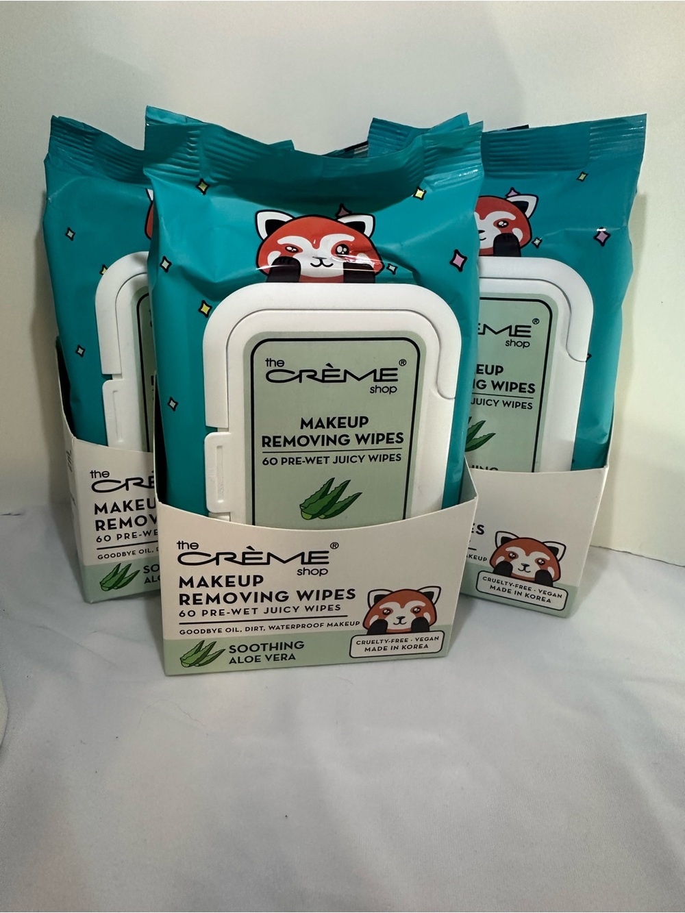 3Pack! The Crème Shop Soothing Aloe Vera Makeup Removing Wipes - Red Panda